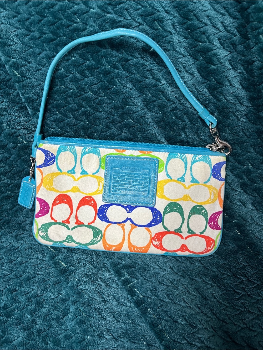 Coach Multicolor Sunglasses Print Wristlet with Turquoise Trim